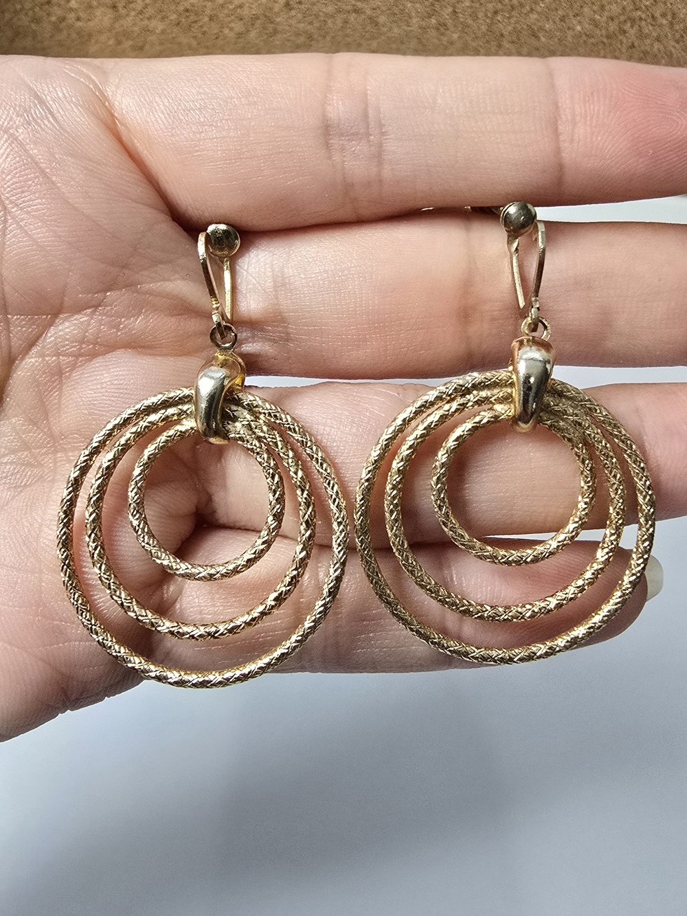 Gold Tone Triple Hoop Drop Earrings - Women's Jewelry Screw Back